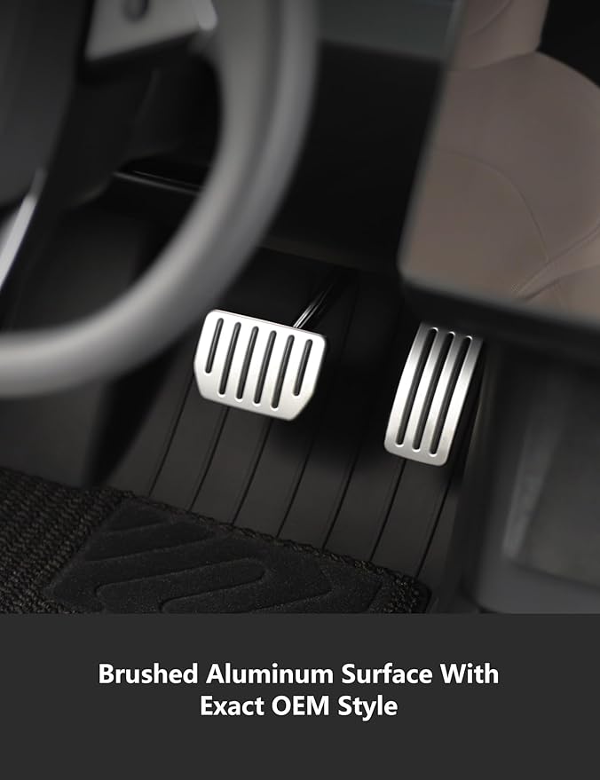 TPARTS Aluminum Self-Flip Lock Performance Pedal Sets Accelerator Brake Pedals Cover for Tesla Model Y Juniper(2025-2026)/Model 3 Highland(2024-2026) Interior Accessories Foot Pedal Pad Replacement