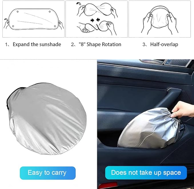 MAXORION Tesla Model 3 & Y Sunshade Windshield- Made from Genuine 2-Layer Material. in Addition to The Tesla Model 3 and Y Windshield Sun Shade, a Cleaning Cloth is Also Included in The Package.