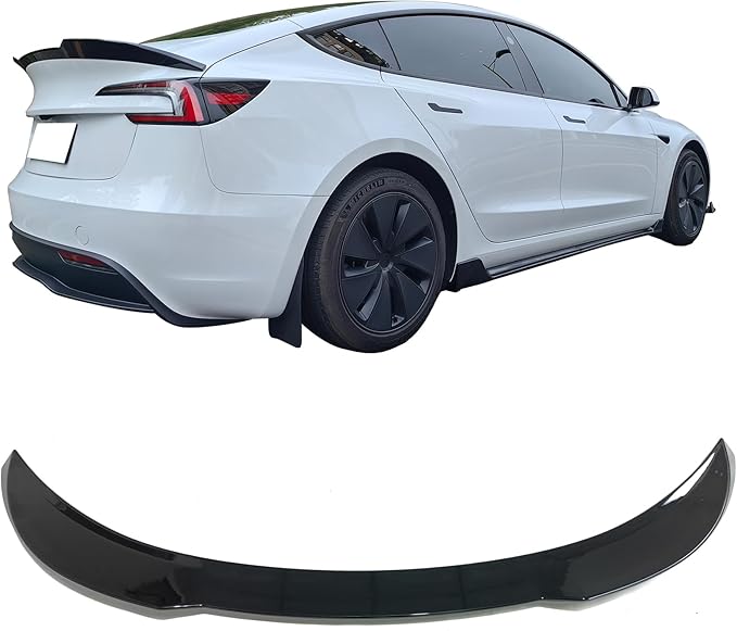 IKON MOTORSPORTS, Trunk Spoiler Compatible with 2017-2025 Tesla Model 3, Gloss Black ABS Plastic Performance Style Rear Trunk Lid Wing Spoiler, 2018 2019 2020 2021 2022