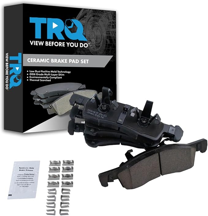 TRQ Front Brake Pads Ceramic Hardware Wear Sensor Compatible with 2003-2006 Ford Expedition 2003-2006 Lincoln Navigator