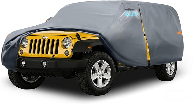 Waterproof Jeep Wrangler 4 Dr/Unlimited 4 Door JK JL(1987-2026) Car Cover with Breathable Vents, [2025 Upgrade] Premium Covers with Cotton Liner and Zipper Door, Sun Rain Snow Dust Uv Protection.