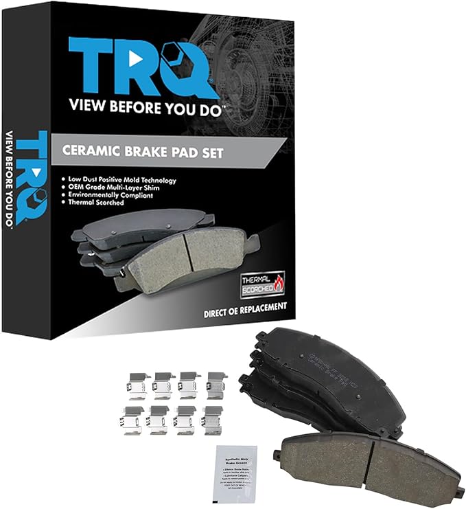TRQ Front Brake Pads Ceramic Hardware Compatible with 2013-2021 Ford F-250 Super Duty 2013-2021 F-350 Super Duty 2013-2016 F-450 Super Duty