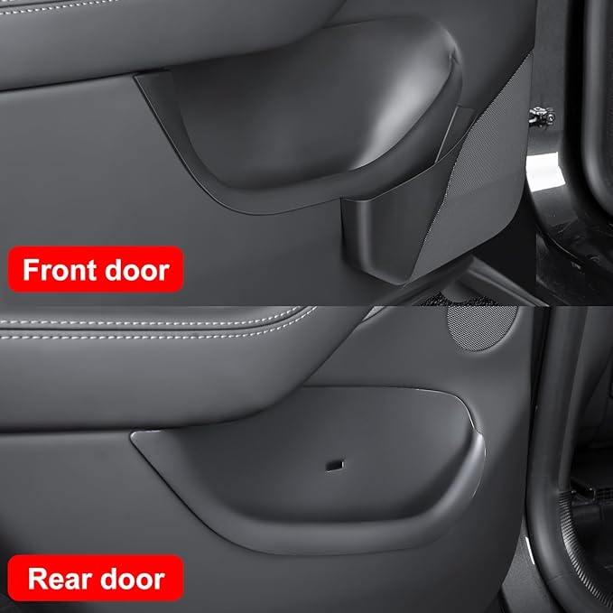 2025 2026 Tesla Model Y Juniper Door Organizer Trays - Upgraded TPE Door Side Storage Box with 2 Extra Storage Bags Set of 4 Black