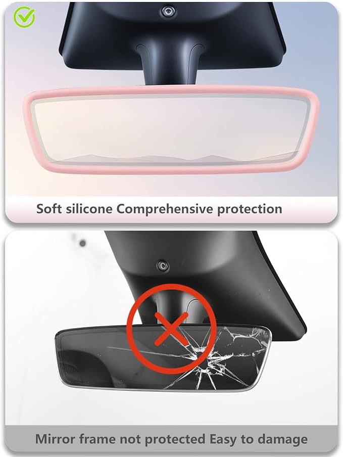 4PCS Center Console Wireless Charger Mat Silicone for 2025 2024 Tesla New Model 3 Highlan Cup Holder Insert, Screen Edge Protector Frame, Rear View Mirror Cover Decoration Accessories(Pink)