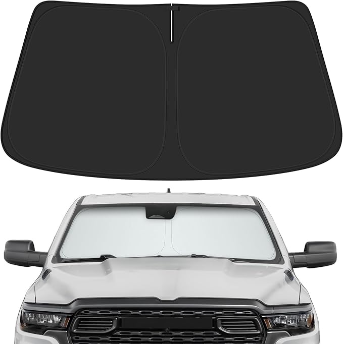Car Windshield Sun Shade for Dodge 2019-2025 2026 RAM 1500 Accessories (OEM Design) Reflective Foldable Heat Insulation Sunshade for Ultimate Protection
