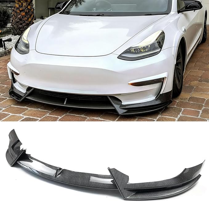 Front Bumper Lip Splitter Spoiler for 2017-2023 Tesla Model 3 Front Lip Air Dam Chin Spoiler Body Kit for Model 3 Accessories (Carbon Fiber Style)