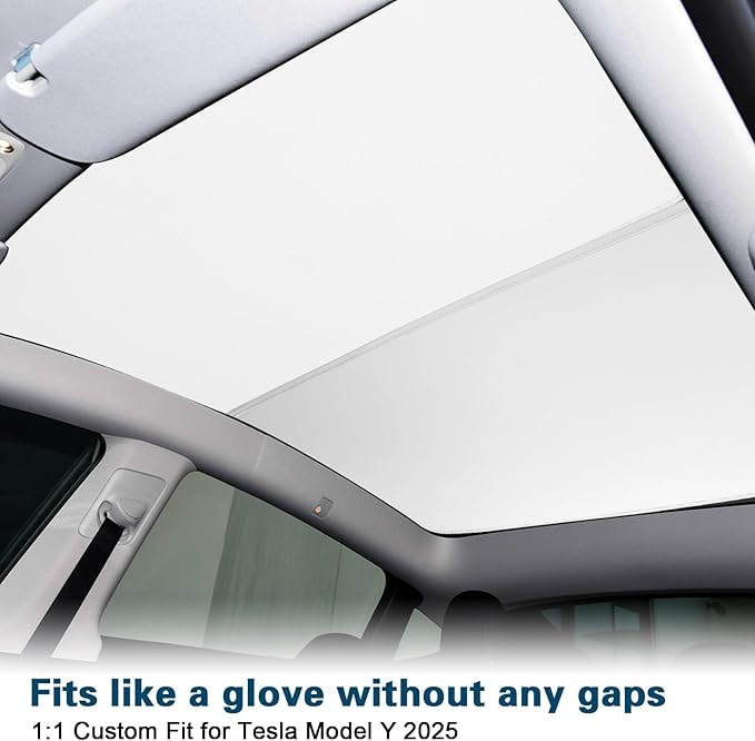 [2025 Upgrade] Sunshade Roof for Tesla New Model Y Juniper 2025 Colorful Ice Crystal Glass Sunroof No-Sag Design Retractable Sunshade Heat Insulation Roof Window Sun Protection Snap Foldable(White)