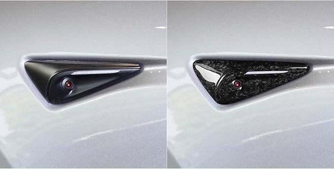 NVCNX for 2025 2026 Tesla Model 3/Y Highland Juniper Accessories Hard Rigid Real Carbon Fiber Side Camera Protection Cover Car Exterior Trim 2PCs, Fit for HW4.0, Glossy, Forged Carbon Fiber, not ABS