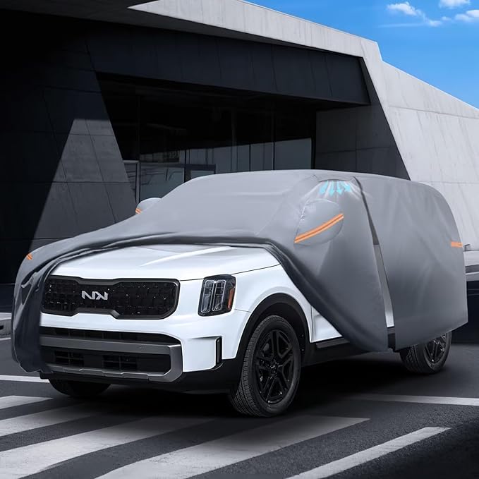 Waterproof Kia Telluride(2016-2026) Car Cover with Breathable Vents, [2026 Upgrade] Premium Covers with Cotton Liner and Zipper Door, Sun Rain Snow Dust Uv Protection.(Gift with Towel)