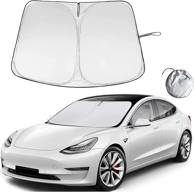 for Model 3 Y Windshield Sun Shade Upgrade Fit 2016-2024 Tesla Car Front Window Visor Blocks UV Rays and Protects Interior Car Accessories