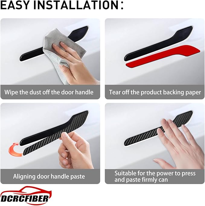 Genuine Carbon Fibre Exterior Door Handle Protector, Suitable for All Tesla Model 3/Model Y (Black)