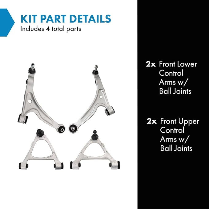 TRQ Front Left and Right Upper and Lower Control Arm with Ball Joint Set 4 Piece Compatible with 2006-2015 Mazda MX-5 Miata
