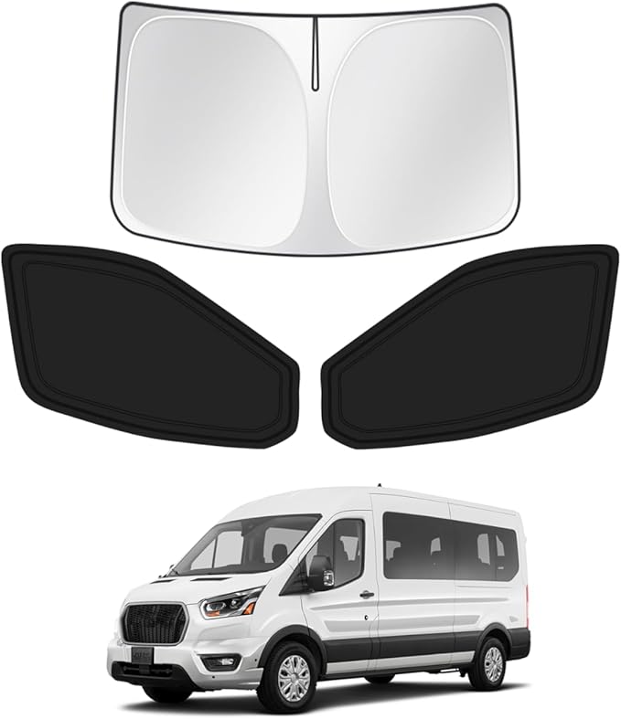 Window Shades for 2015-2025 2026 Ford Transit Accessories Windshield Sun Shade Side Rear Window Cover Sunshade Sun Visor Shield Privacy Protection for Camping Keep Vehicle Cool Black 3PCS