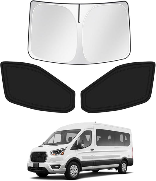 Window Shades for 2015-2025 2026 Ford Transit Accessories Windshield Sun Shade Side Rear Window Cover Sunshade Sun Visor Shield Privacy Protection for Camping Keep Vehicle Cool Black 3PCS