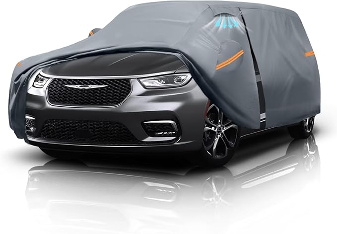 Minivan Car Cover for Chrysler Pacifica 100% Waterproof All Weather, Heavy Duty Outdoor Full Exterior Covers Rain Sun Wind UV Protection.