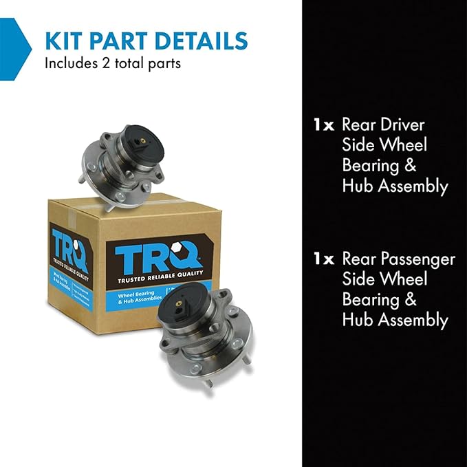TRQ Rear Driver and Passenger Side Wheel Bearing and Hub Assembly Set 2 Piece Compatible with 2007-2015 Mazda CX-9 Front Wheel Drive