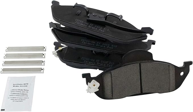 TRQ Front Brake Pads Ceramic Hardware Wear Sensor Compatible with 1998-2003 Mercedes-Benz ML320 2003-2005 ML350 1999 ML430