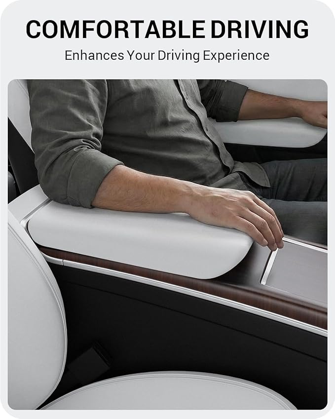 BASENOR Upgraded Tesla Model S Model X Center Console Cover Non-Slip TPE Armrest Cover [No Logo] Protector Armrest [Proprietary Design] 2021-2026 Tesla Interior Accessories White