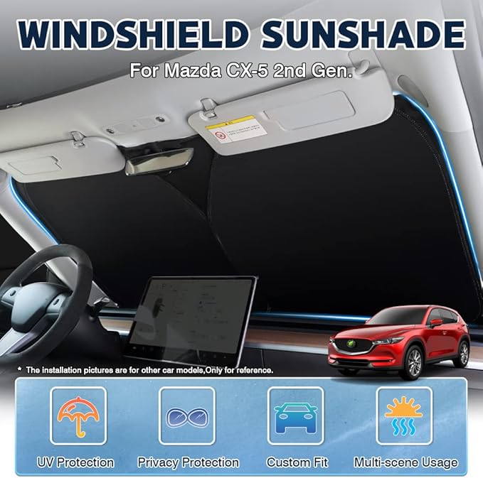 Karltys Front Windshield Sun Shade for 2017-2025 Mazda CX-5, UPF50+ Reflective Window Sunshade Custom Fit CX5, Foldable Sun Shield Visor Protector, Heat UV Blocker Keeps Your Car Cooler