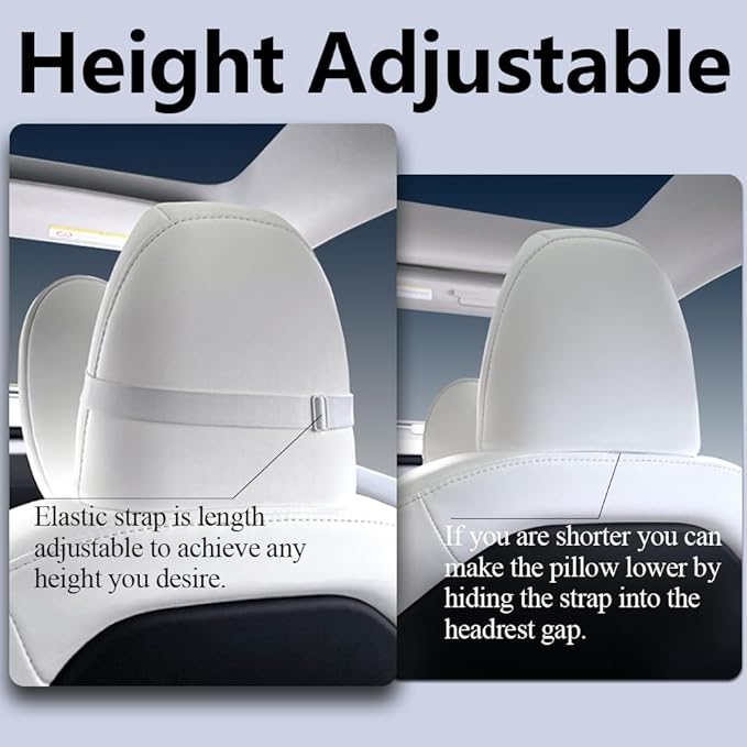 TANOLA TESBEAUTY Nappa Leather Headrest Pillow 2 Packs for Tesla Neck Pillow Uniquely Designed for Tesla Model Y/3/S/X Tesla Car Neck Support Cushion for People Under 5'7" White