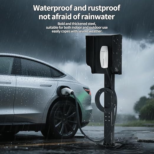 Wall-Mounted 1.2mm Cold Rolled Steel Electric Vehicle Charging Protection Box for Tesla, Waterproof Indoor/Outdoor Enclosure with Lock | Seamless One-Piece Design (Shiny Black)
