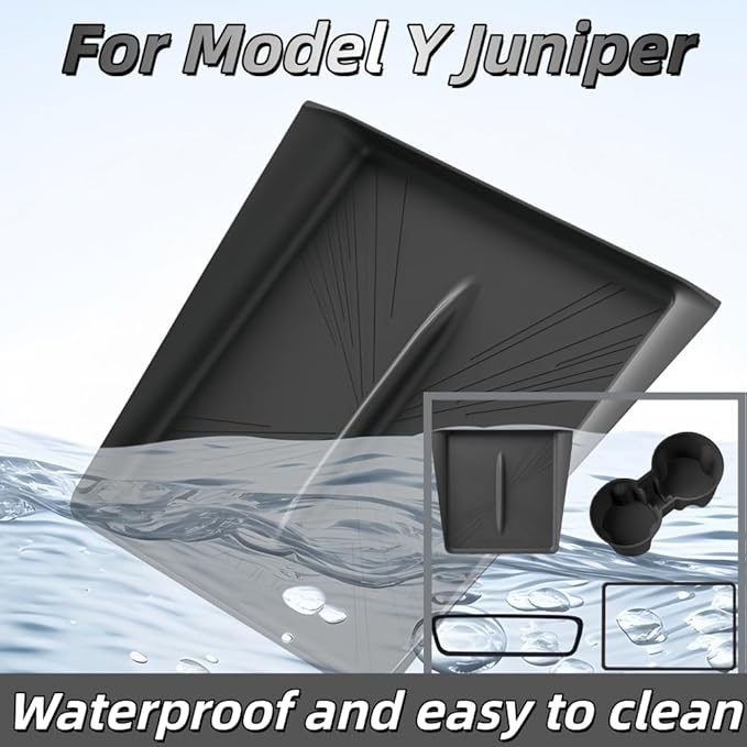 4 PCS Silicone Center Console Accessories Kit for Tesla Model Y Juniper 2025 2026 Center Console Mat,Cup Holder Insert Screen Edge Protector Frame,Mirror Frame Protectors(Black Model Y Juniper)