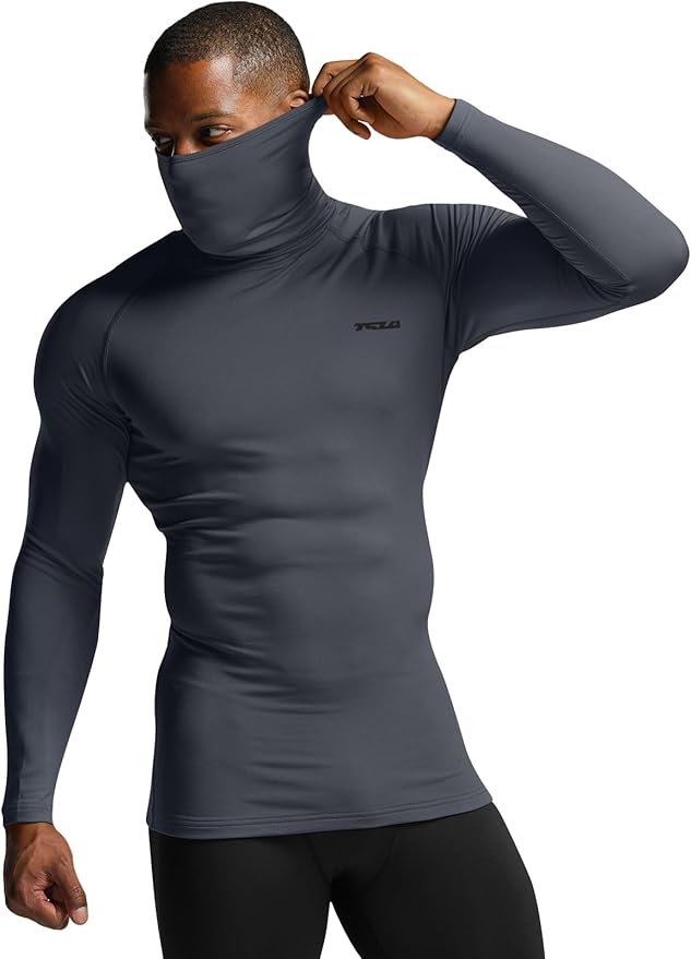 TSLA Men's Thermal Long Sleeve Compression Shirts, Mock/Turtleneck Winter Sports Running Base Layer Top