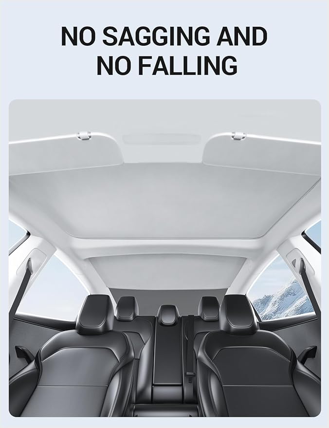 Motrobe 2026 Tesla Model 3 Highland Sunshade Roof [Sag-Free No Gaps] Glass Roof Sun Shade [Ice-Crystal Coatings] Sun Protection Heat Insulation Sunroof Model 3 Highland Accessories 2024-2026 Gray