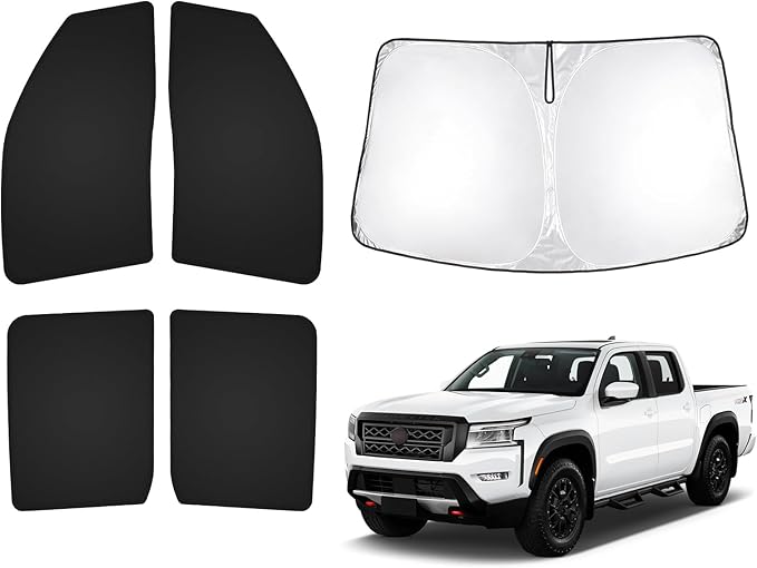 T TGBROS Windshield Sun Shade for Nissan Frontier 2022-2024 2025 Car Window Shades Thicken UV Block and Blackout Privacy Foldable Sunshades 5PCS Accessories Keep Cool Sun Visor Covers