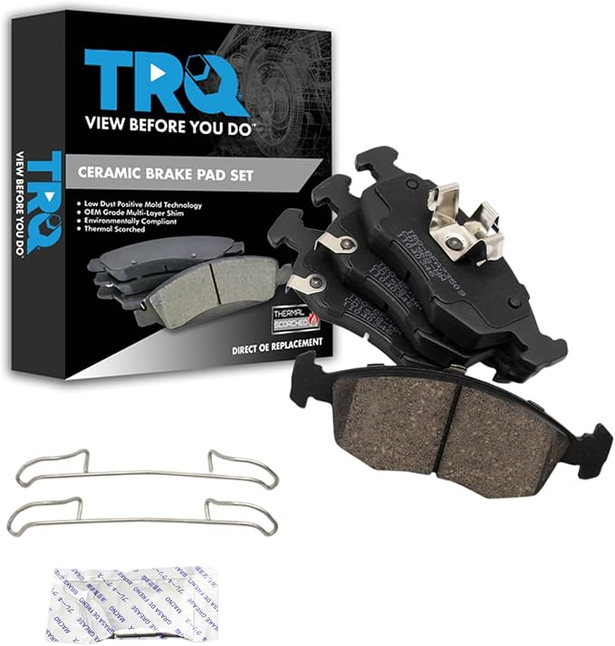 TRQ Front Brake Pads Ceramic Hardware Wear Sensor Compatible with 2012-2017 Fiat 500