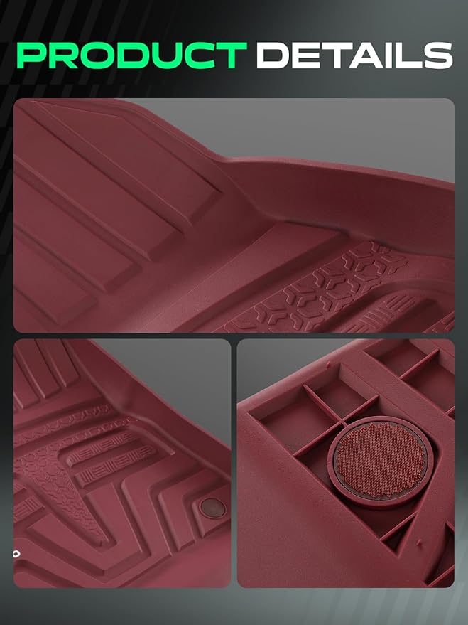 YHTAUTO Floor Mats & Cargo Mat Compatible with Tesla Model 3 2021-2023, All Weather TPE Front Rear Cargo Liner, Rear Storage Mats, Model 3 Accessories, Set of 6 Red