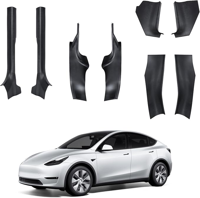 Door Sill Protector for Tesla Model Y Juniper 2025 2026, 8 Pieces, Front and Rear, Carbon Fiber Pattern, ABS Material