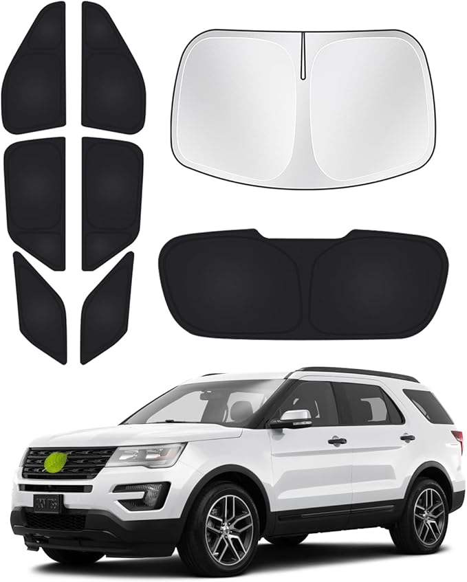 Windshield Sun Shade for Ford Explorer 2020-2025 2026 Side Rear Window Shade Privacy Cover Window Sun Visor Blocker Keep Vehicle Cool Black 8PCS