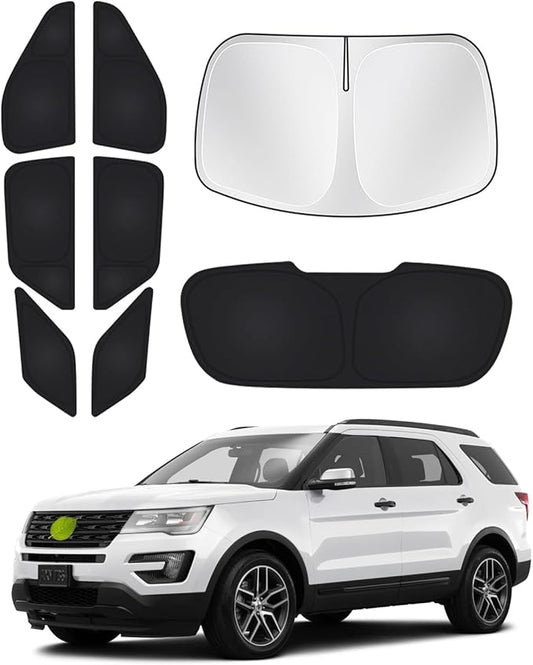 Windshield Sun Shade for Ford Explorer 2020-2025 2026 Side Rear Window Shade Privacy Cover Window Sun Visor Blocker Keep Vehicle Cool Black 8PCS