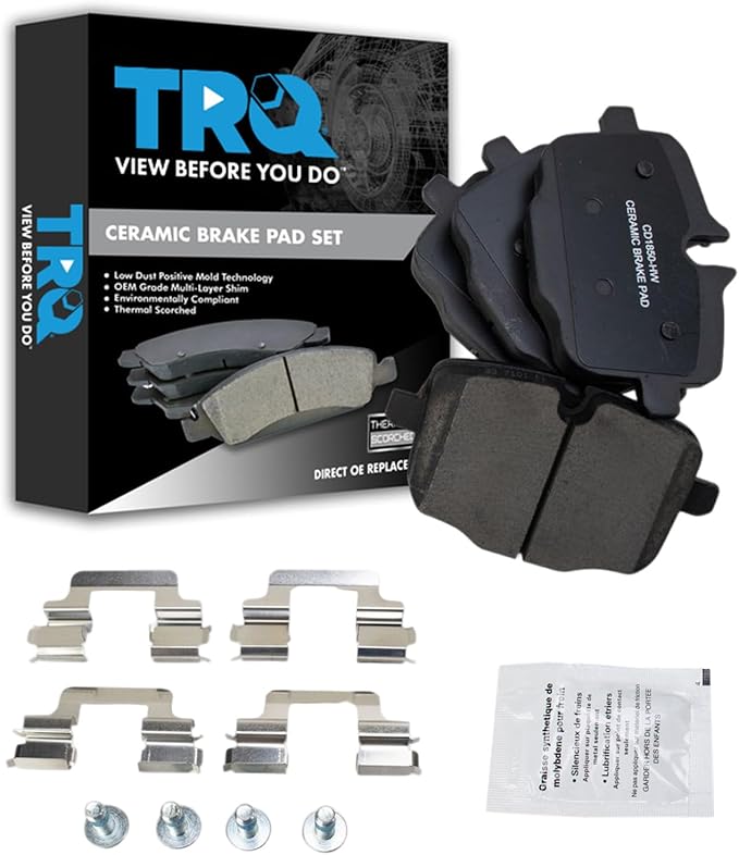TRQ Rear Ceramic Brake Pad Set Compatible with 16-19 BMW 740i 16-19 750i 16-19 750i xDrive 17-19 740i xDrive 17-19 540i 17-19 540i xDrive 17-19 Alpina B7