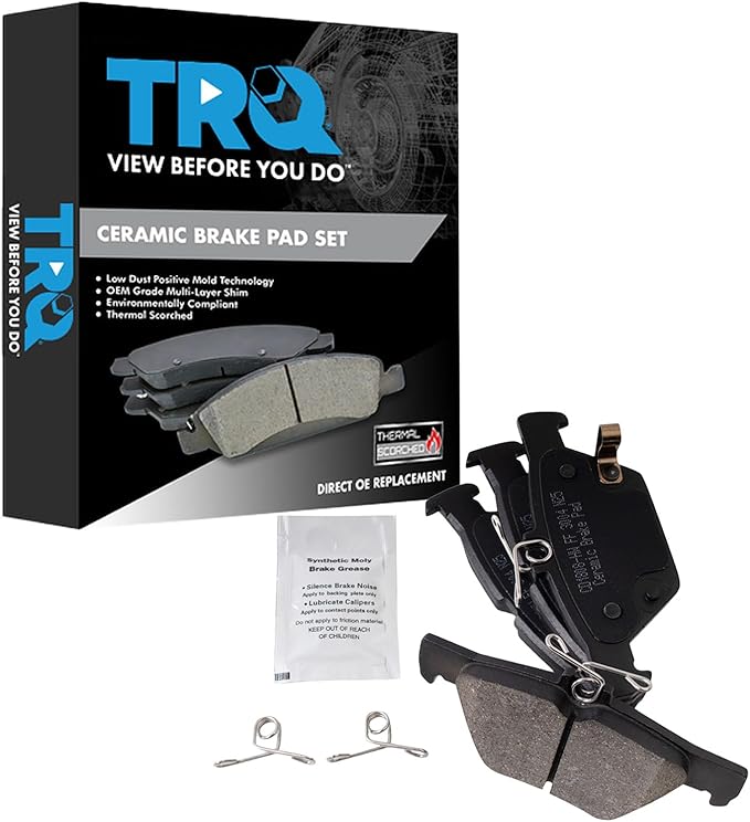 TRQ Rear Brake Pads Ceramic Hardware Wear Sensor Compatible with 2015-2024 Subaru Outback 2015-2024 Legacy 2019-2024 Forester 2019-2024 Ascent 2016-2021 WRX 2019-2024 Crosstrek