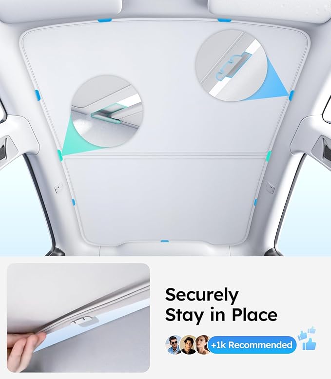 Wigoo Tesla New Model Y Juniper Accessories Sunshade Roof [Never Sag, Nano Ice-Crystal Coatings] SkyGrid Sunshade Texture, Heat Insulation Glass Roof Sun Shade, for Juniper Model Y, Light Gray