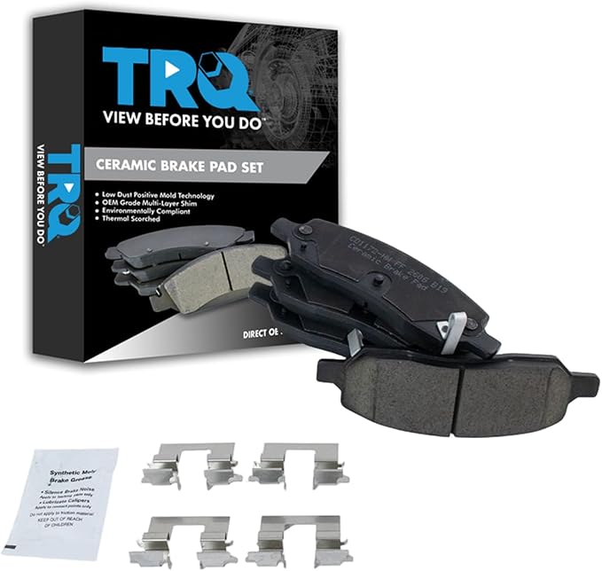 TRQ Rear Brake Pads Ceramic Hardware Wear Sensor Compatible with 2006-2011 Buick Lucerne 2006-2011 Cadillac DTS