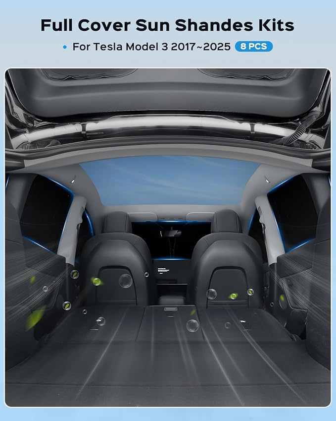 8PCS Windshield Sunshade for Tesla Model 3 (2017-2025), Front&Rear Side Window Privacy Sun Shade Privacy Cover Sun Visor Thermal Insulated Model 3 Accessories
