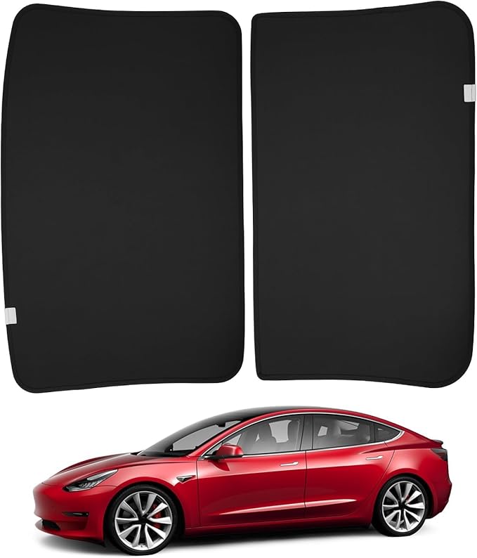 BASENOR 2017-2020 Tesla Model 3 Sunshade Roof, Front & Rear Glass Roof Sun Shades with Storage Bag, Sunroof Shade Blocking Heat Cover for Model 3 Interior Accessories Black