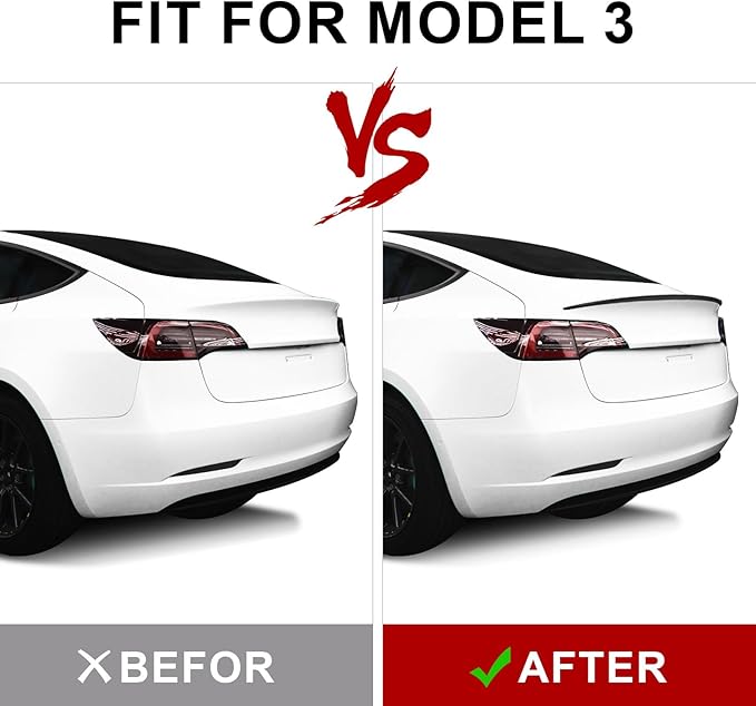 Spoiler Fit for Tesla Model 3 2017-2023, ABS Material OEM Original Rear Spoiler Wing Rear Trunk Lip, Matte Black Sporty Appearance Tesla Model 3 Accessories