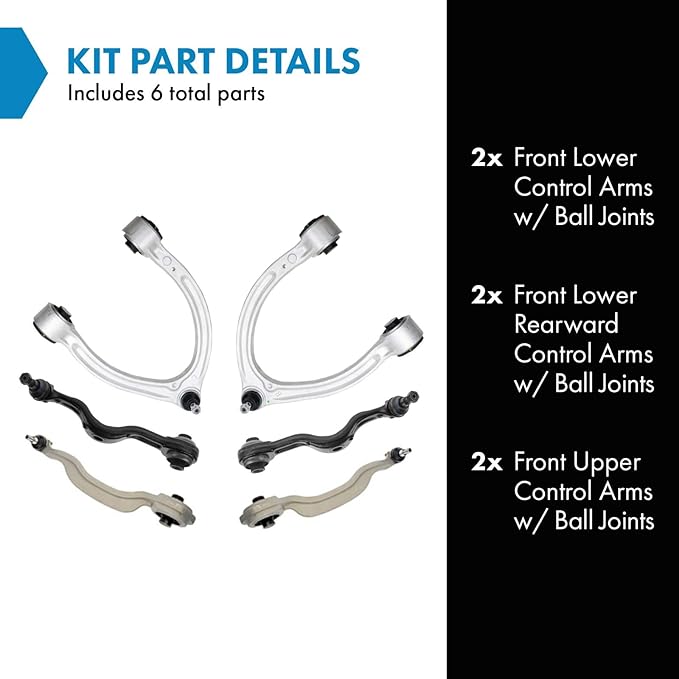 TRQ Front Control Arm with Ball Joint Set 6 Piece Compatible with 2007-2008 Mercedes-Benz CL550 2007-2014 CL600 2008-2014 CL63 AMG CL65 AMG 2007-2009 S550 2007-2013 S600 2008-2013 S63 AMG S65 AMG