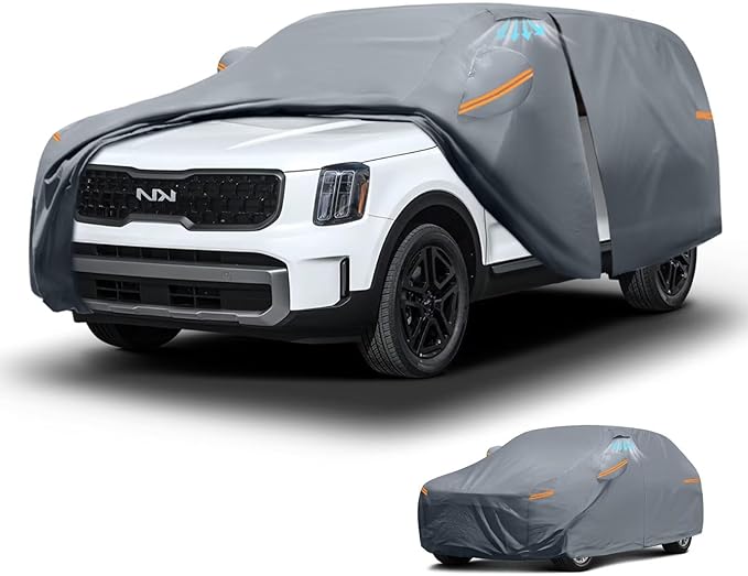 Waterproof Kia Telluride(2016-2026) Car Cover with Breathable Vents, [2026 Upgrade] Premium Covers with Cotton Liner and Zipper Door, Sun Rain Snow Dust Uv Protection.(Gift with Towel)