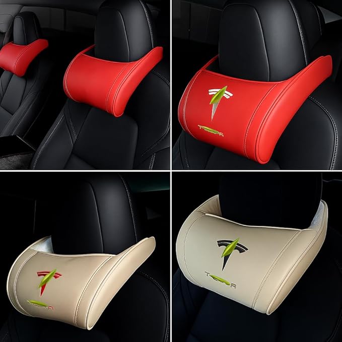 Car Headrest Neck Pillow Support Memory Foam Ergonomic Design Accessory for Driving Seat Fatigue Relief Compatible with Model S X 3 Y & Cybertruck - 1 Piece