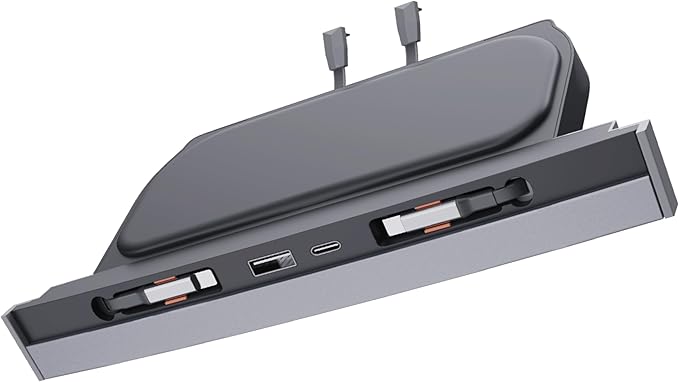 USB Docking Hub for Tesla Model 3/Y Waterproof - Fast Charger for Model Y/3 Accessories 2024 2023 2022 2021 4Ports Retractable Docking Station, 2 Type-C Fast Charging Cables (Not Fit Model 3 2024)