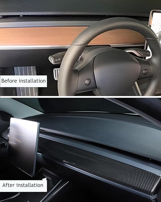 Glossy carbon fiber Dashboard Cover and Front Door Cover Compatible with Tesla Model 3（2021-2023） and Model y（2019-2024) (glossy carbon fiber)