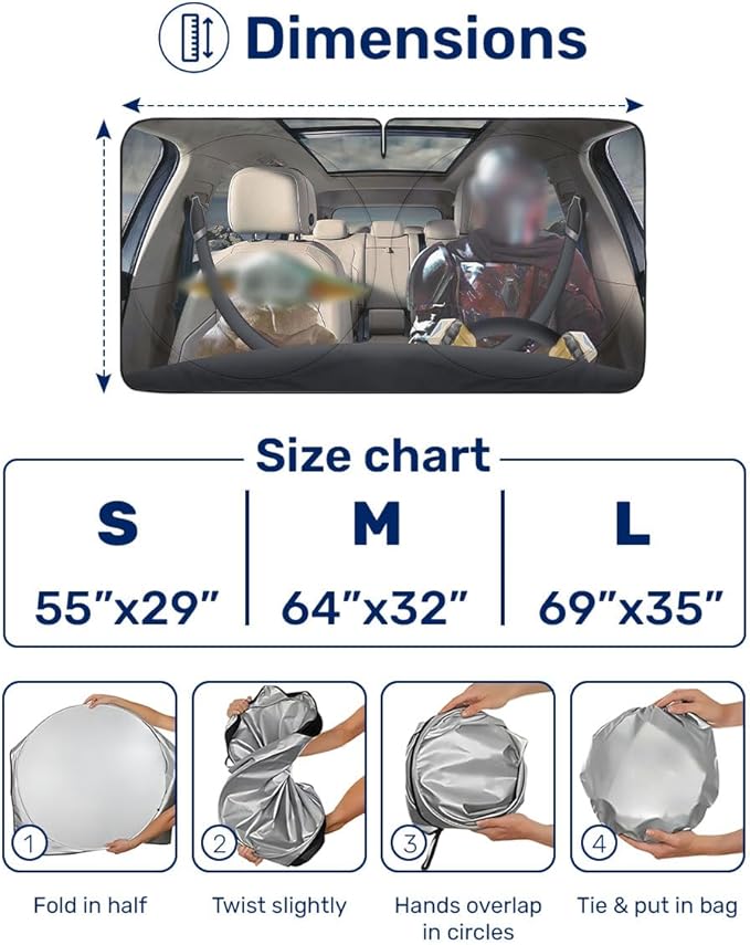 Windshield Sun Shade for Car SUV Truck (64x32 Inches), Automobile Sunshade, Protector Blocks UV, Christmas Car Decor