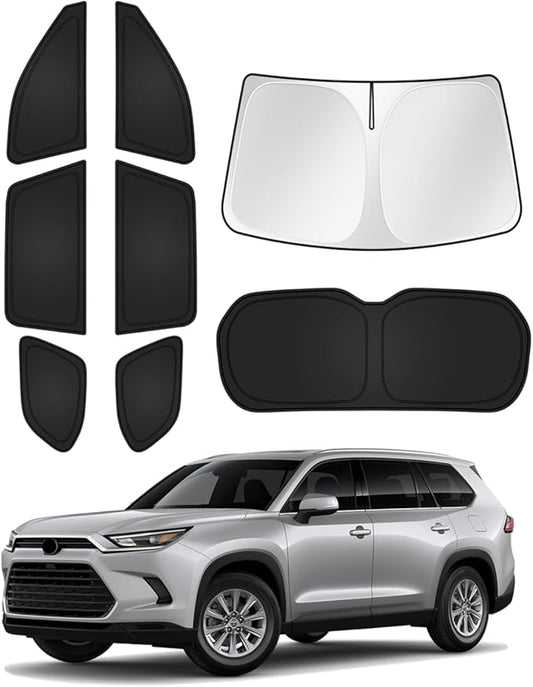 Sunshades for 2024-2025 2026 Toyota Grand Highlander Accessories Windshield Sun Shade Side Rear Window Shade Cover Sun Visor Shield Privacy Protection for Camping Keep Vehicle Cool Black 8PCS