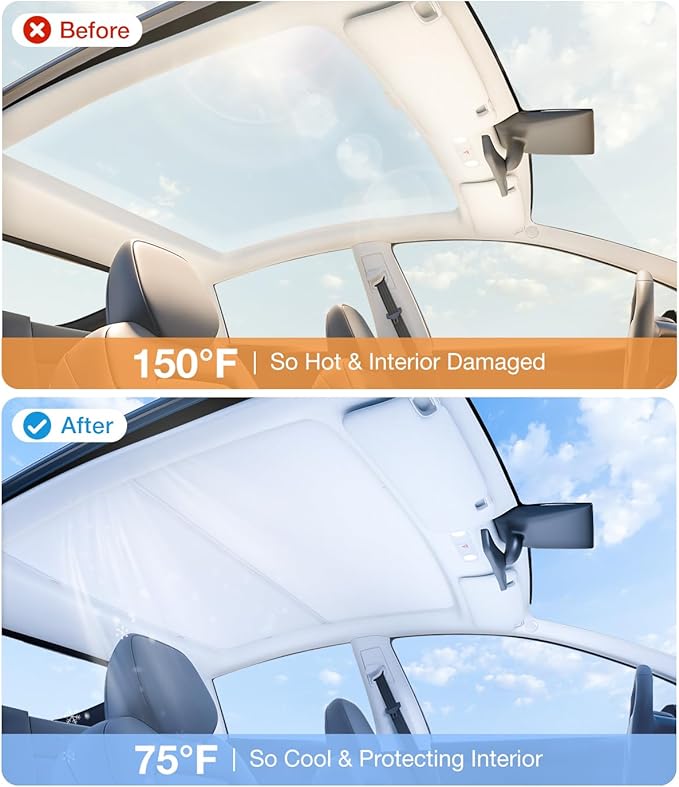 Wigoo Tesla New Model Y Juniper Accessories Sunshade Roof [Never Sag, Nano Ice-Crystal Coatings] SkyGrid Sunshade Texture, Heat Insulation Glass Roof Sun Shade, for Juniper Model Y, Light Gray