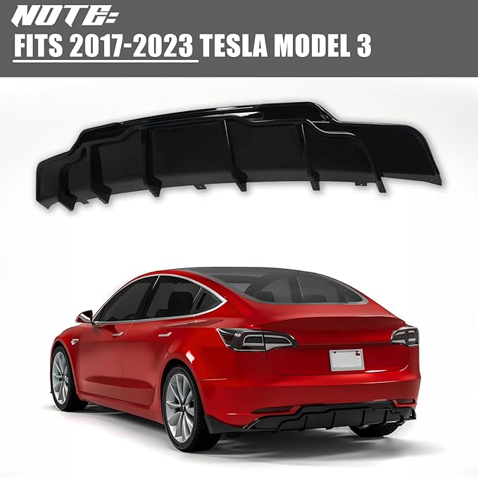 Rear Diffuser for 2017-2023 Tesla Model 3, Rear Bumper Lip Valance Panel Tesla Model 3 Accessories (Gloss Black)
